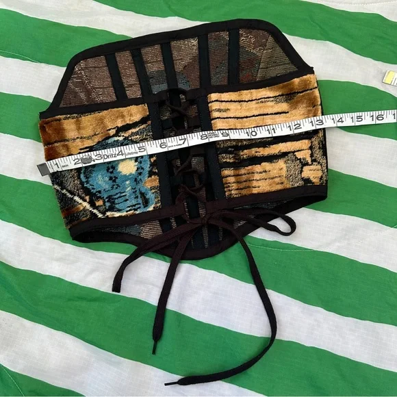 PSYCHIC OUTLAW corset! Lace up recycled clothing tapestry - Picture 6 of 8